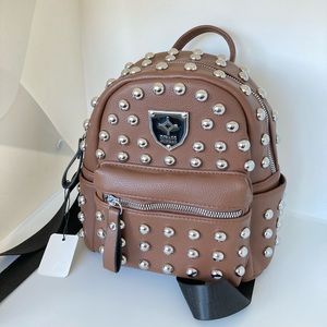 Dark brown backpack purse with studs